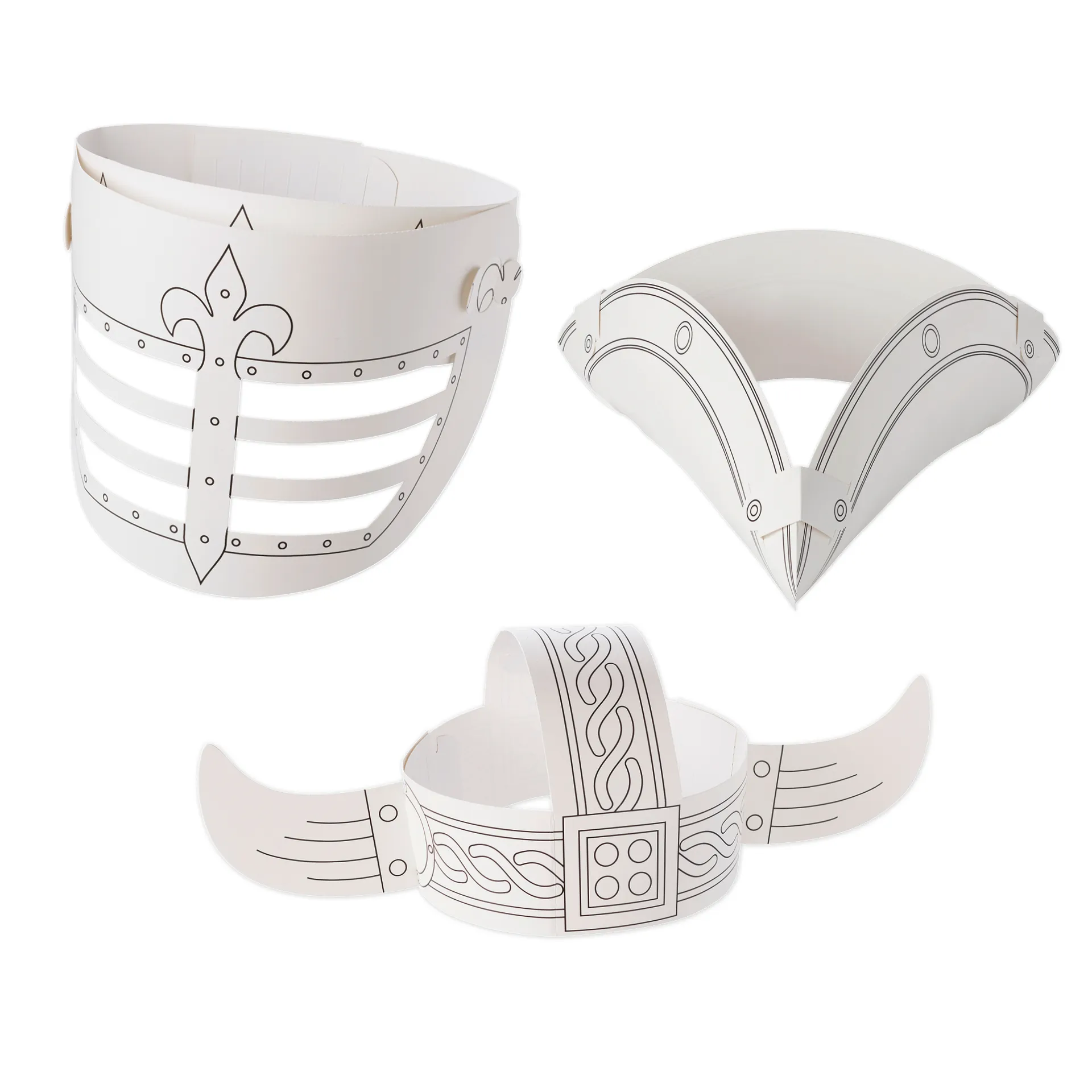 Kinderhüte "Abenteuer" aus Pappe, weiss, 3 Stück