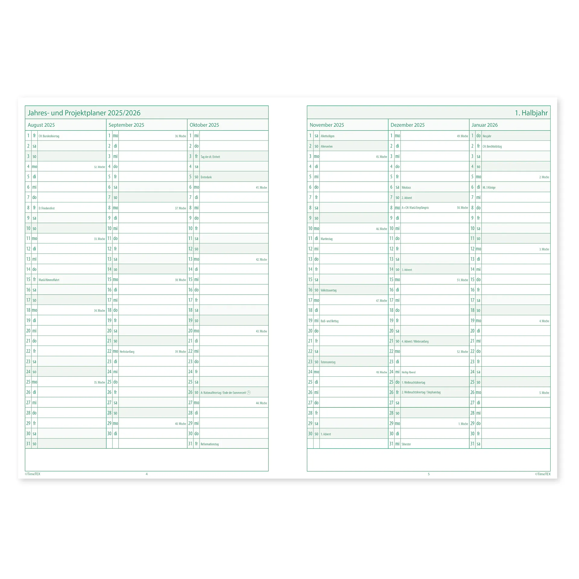 System-Schulplaner-Set 2026/2027 A4, grün, mit Klick-Schutz-Cover