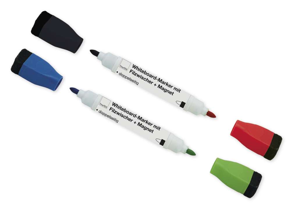 TimeTEX Set Whiteboard-Marker Doppelspitze mit Filzwischer + Magnet, 2-tlg.
