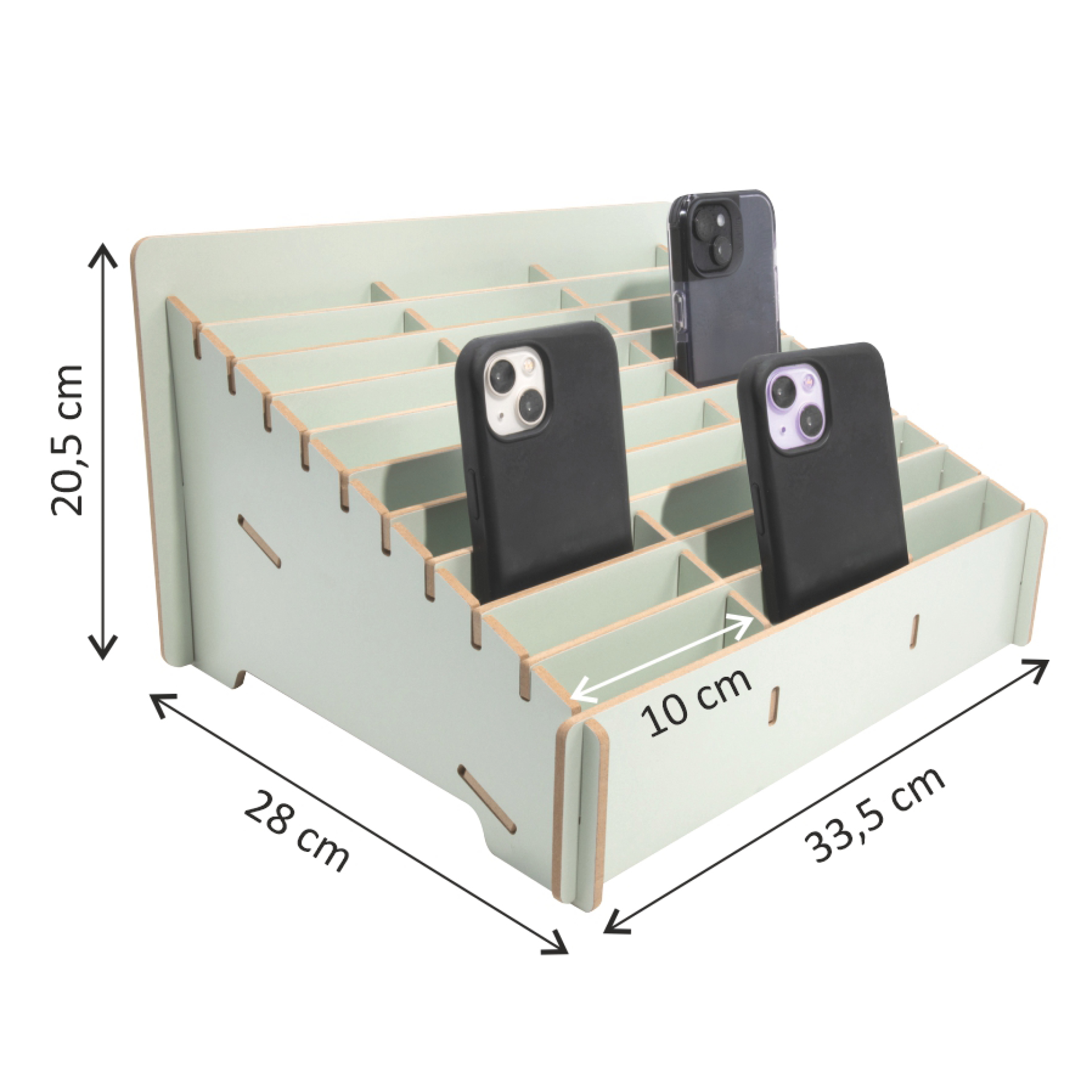 Handy-Parkplatz aus MDF, 30 Fächer, pastellgrün