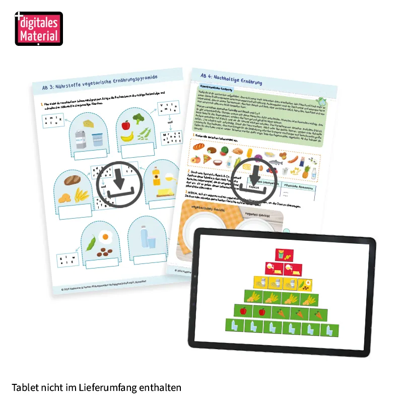 Ernährungspyramide mit Lebensmitteln vegetarisch und klassisch, magnetisch, 129-tlg.