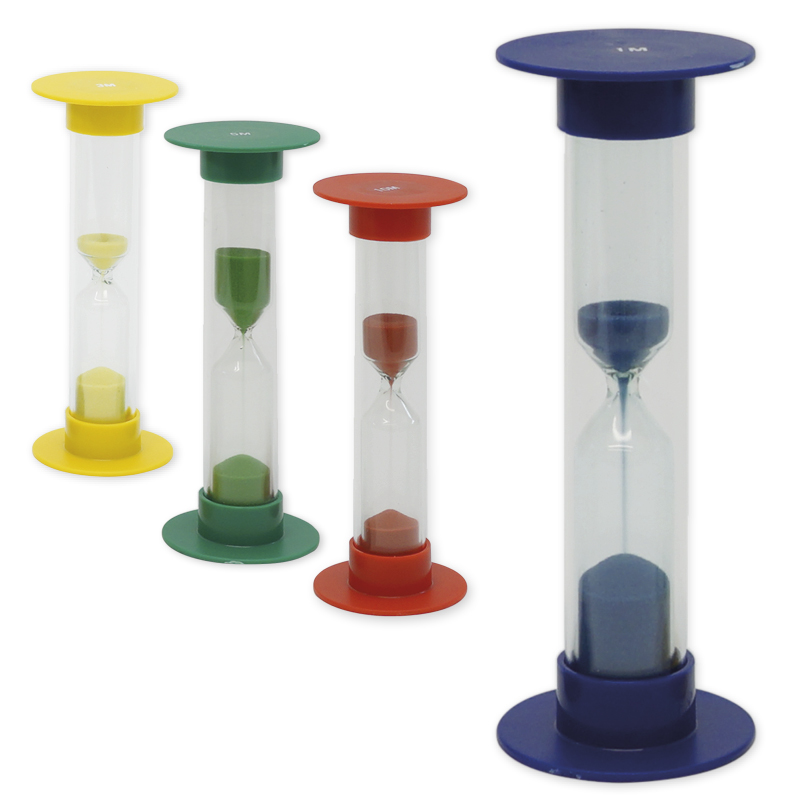 Sanduhren-Set 5-tlg., 10cm hoch, 2,5cm ø (1 Zeiteinheit)