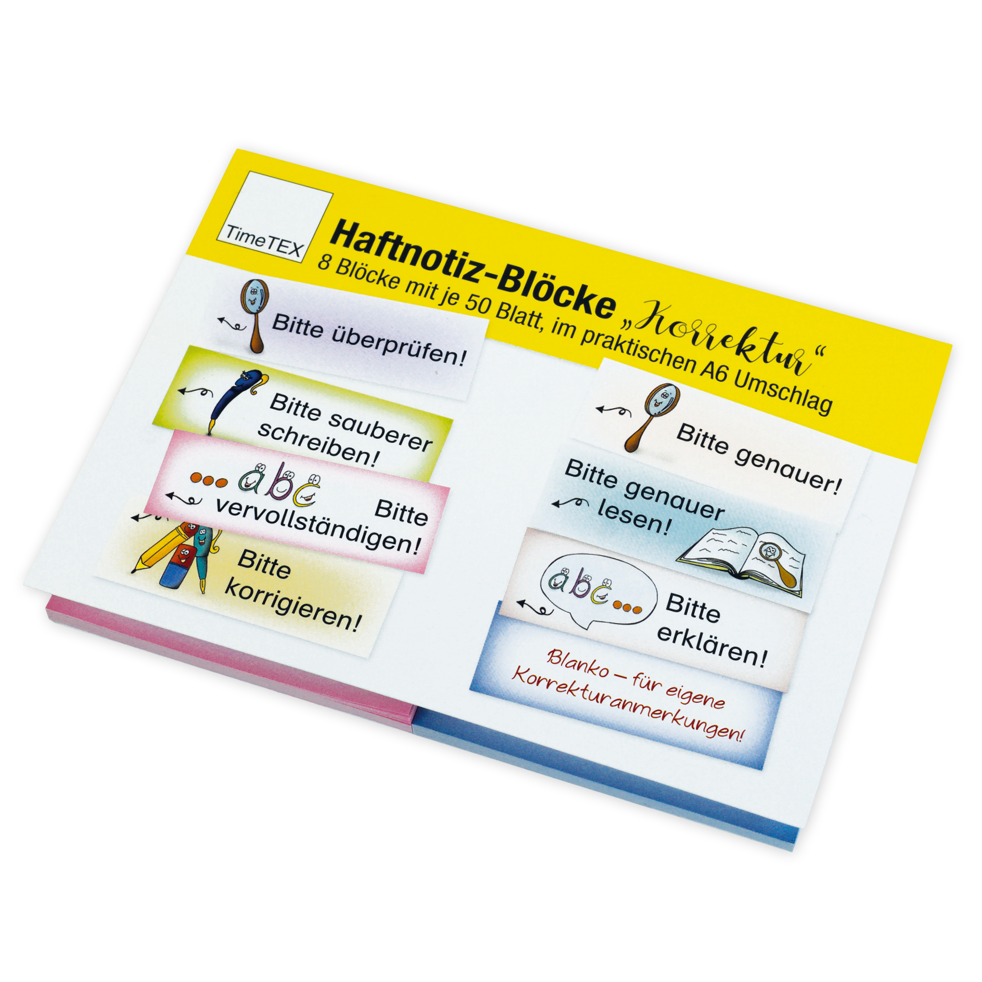 Blocuri cu notițe autoadezive "corectură" 73x26 mm, în germană, 8 blocuri