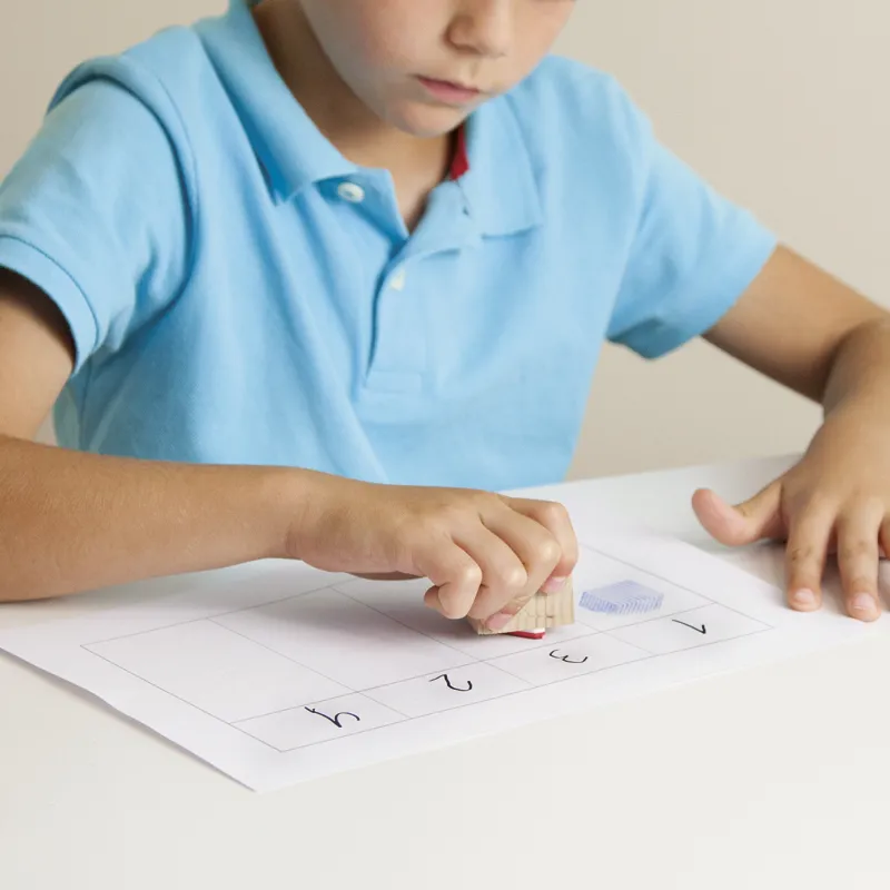 Stempel "Dienes Dezimalsystem" aus Holz, 4-tlg.