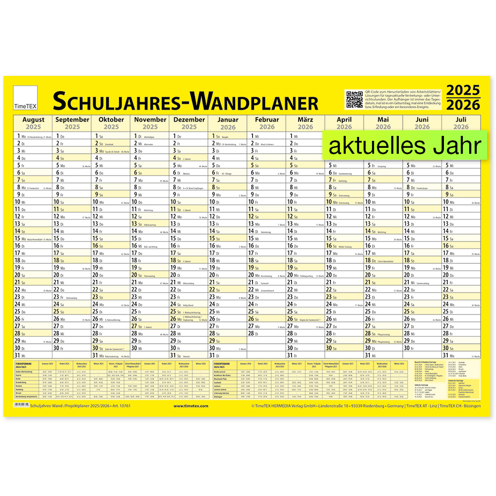 TimeTEX Schuljahres-Wand-/Projektplaner 2025/2026