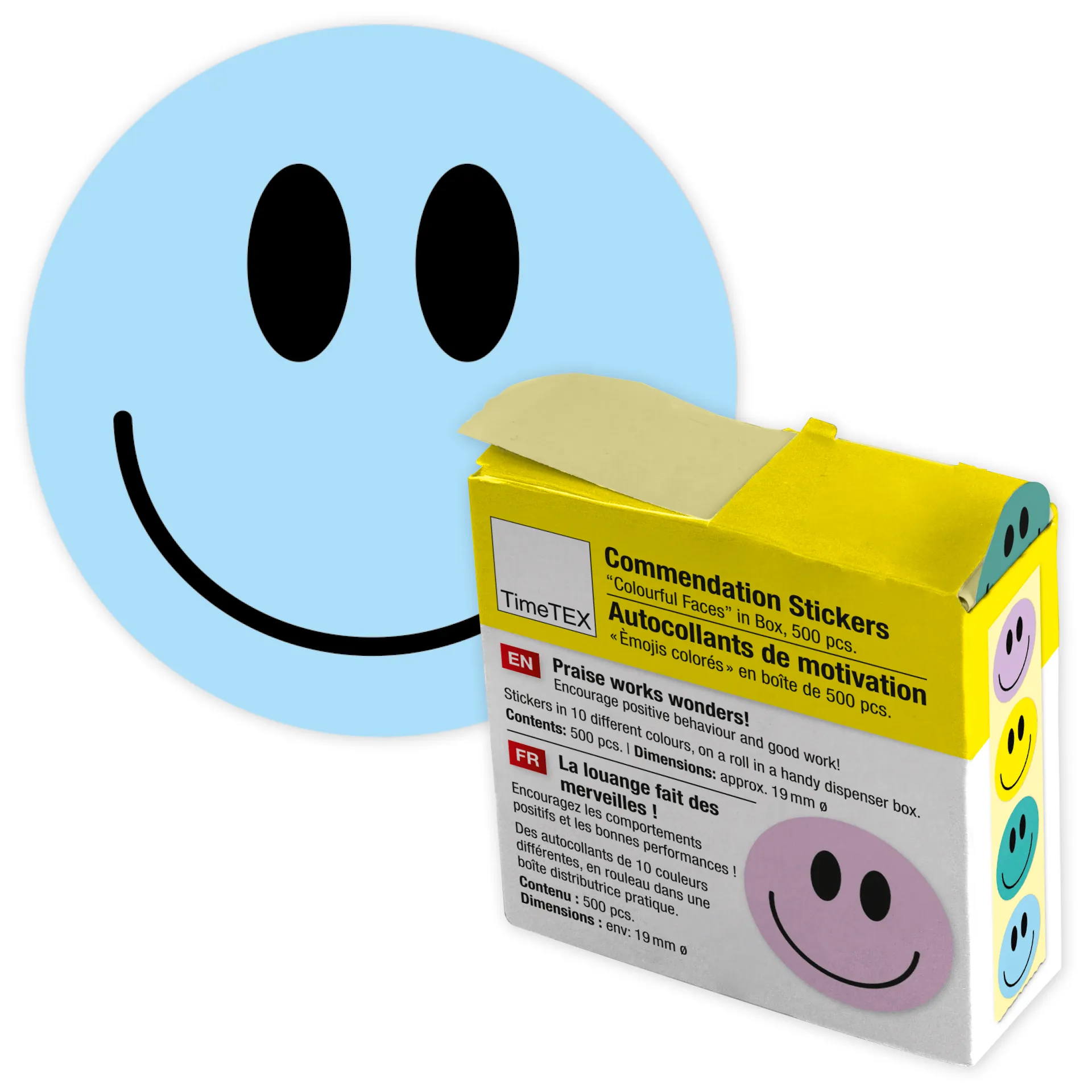 Autocollants de motivation motif « émojis colorés », boîte de 500 Autocollants de motivation motif « émojis colorés », boîte de 500