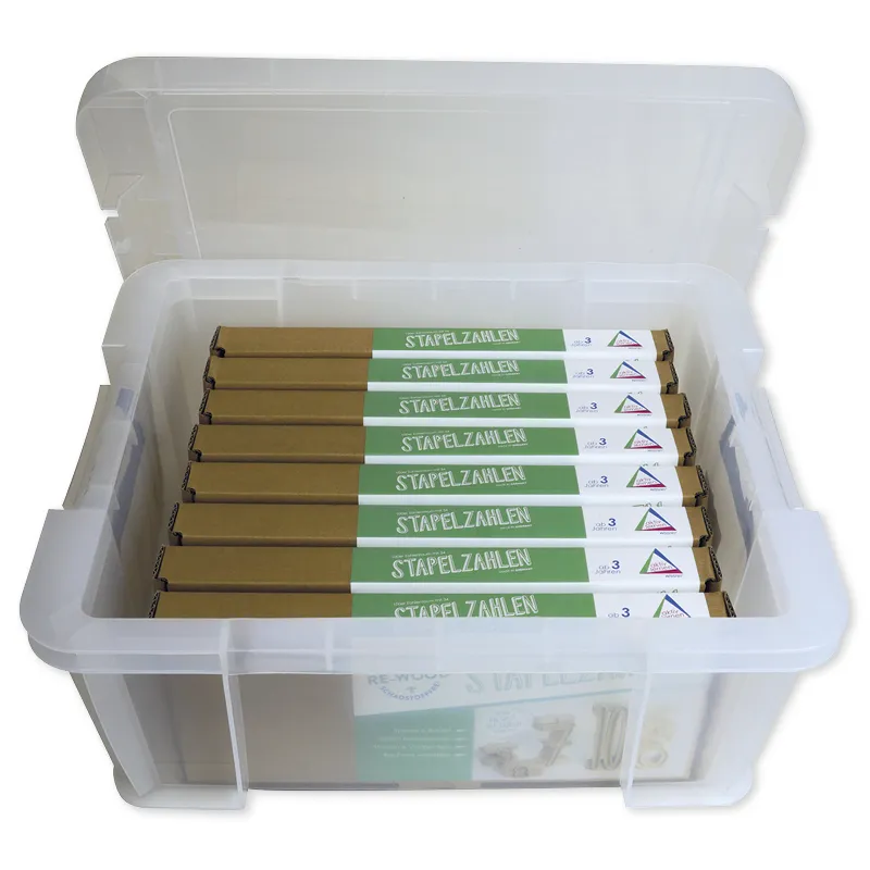 Klassensatz Stapel-Zahlen naturfarben, 8-tlg., in Stapel-Box