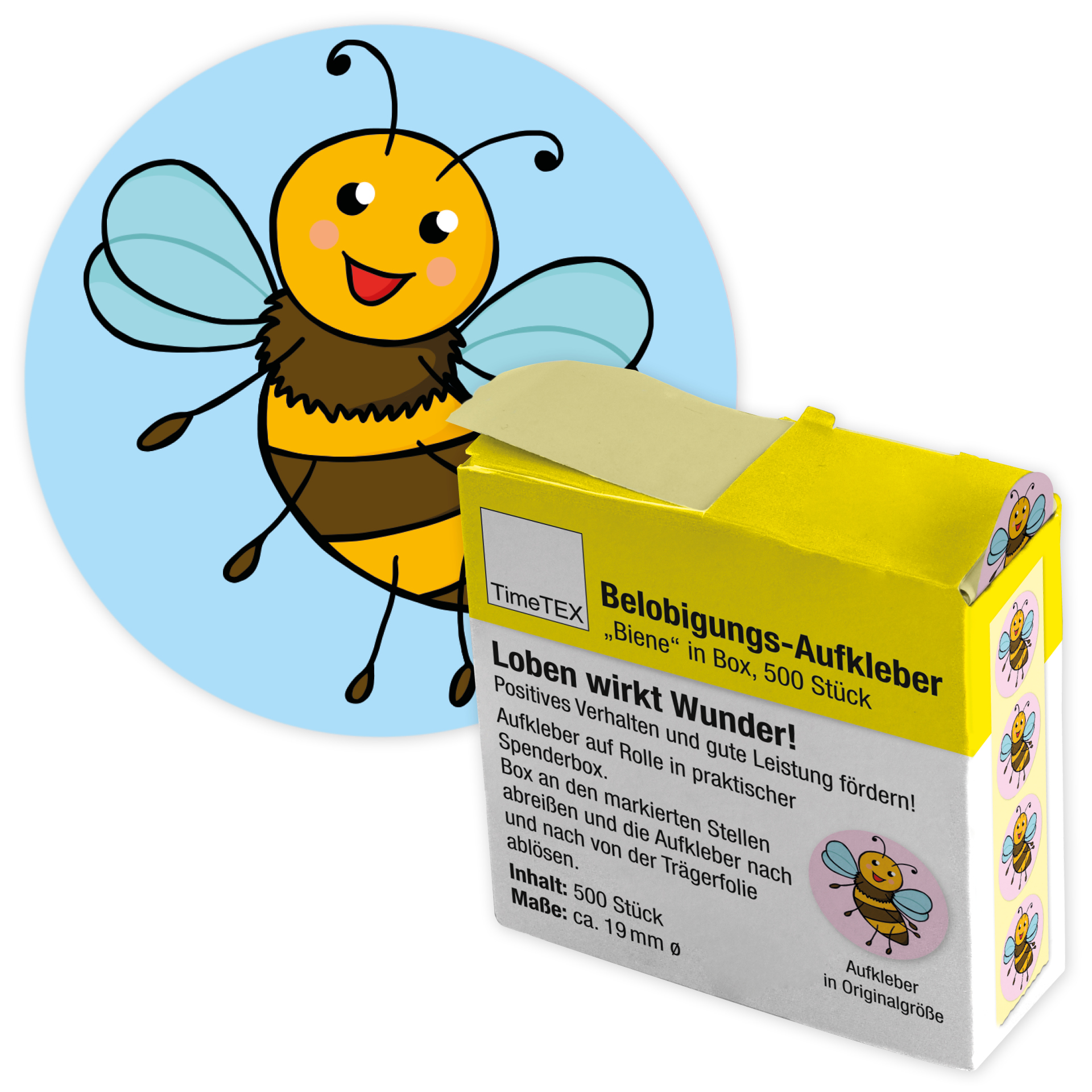 Belöningsklistermärker "Bee" i en dispenserlåda, 500 st