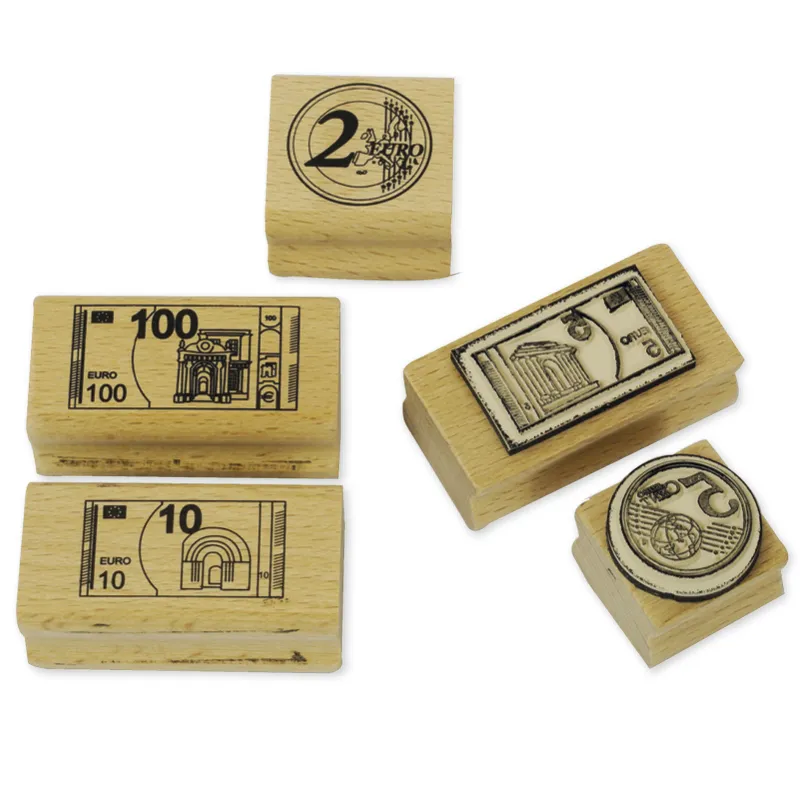 TimeTEX Set Währungs-Stempel EURO aus Holz mit Stempelkissen, 16-tlg.