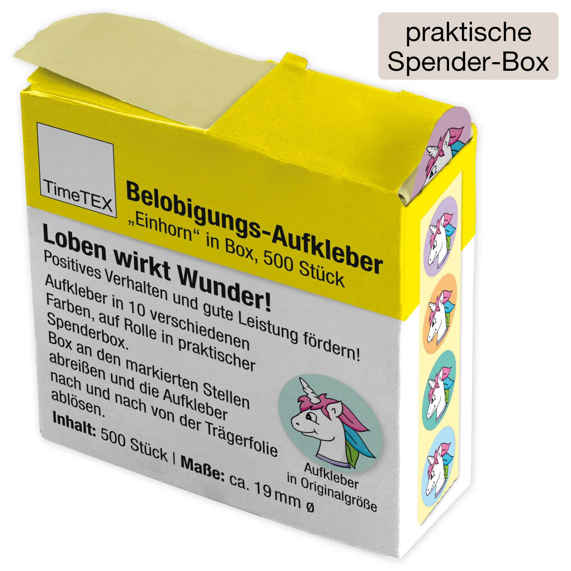 Belobigungs-Aufkleber "Einhorn" in Spender-Box, 500 Stück