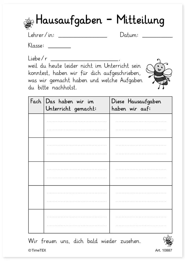 Block Hausaufgaben-Mitteilung A6, 50 Blatt mit Durchschlag