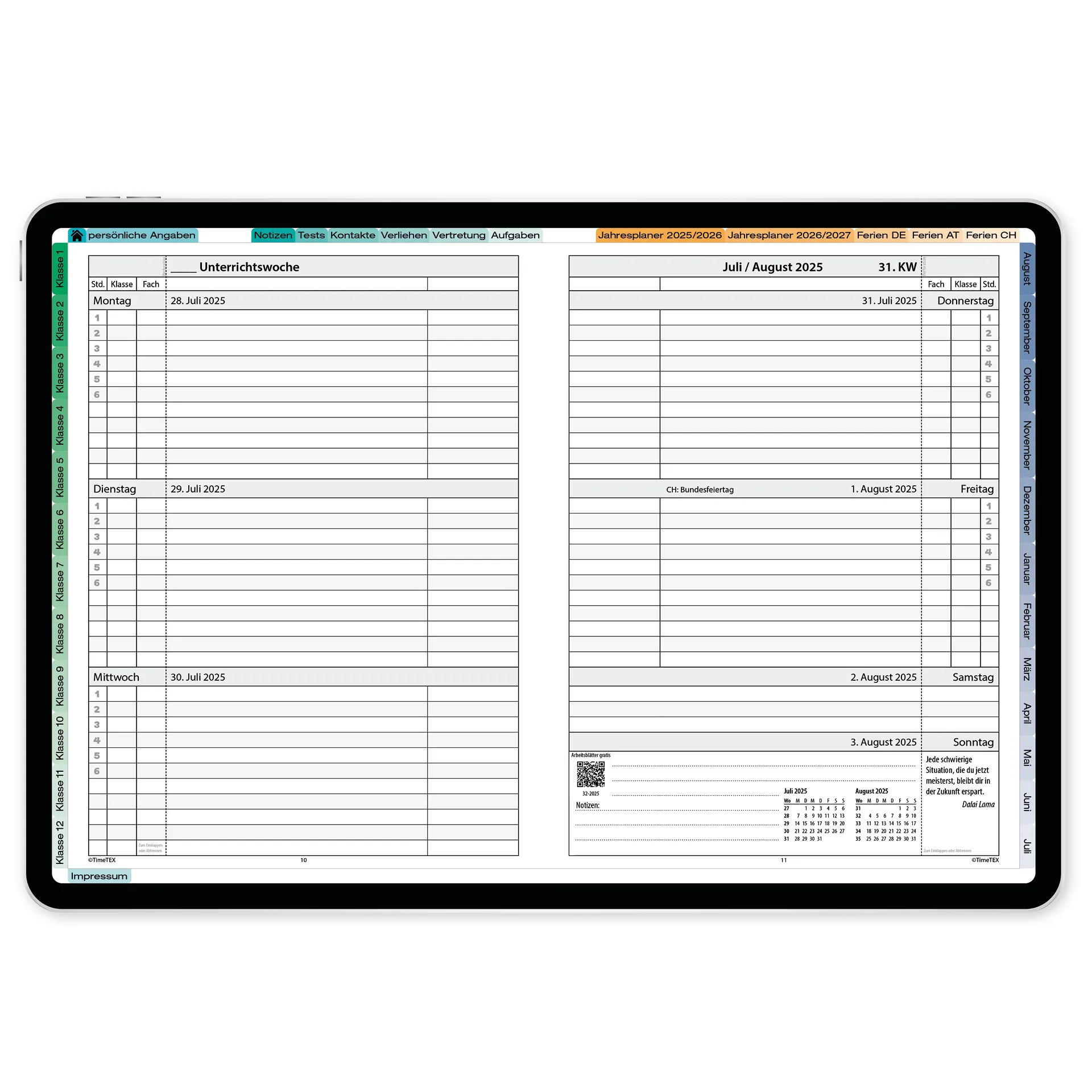 TimeTEX Digitaler System-Schulplaner DigiPlan, grün 2026/2027