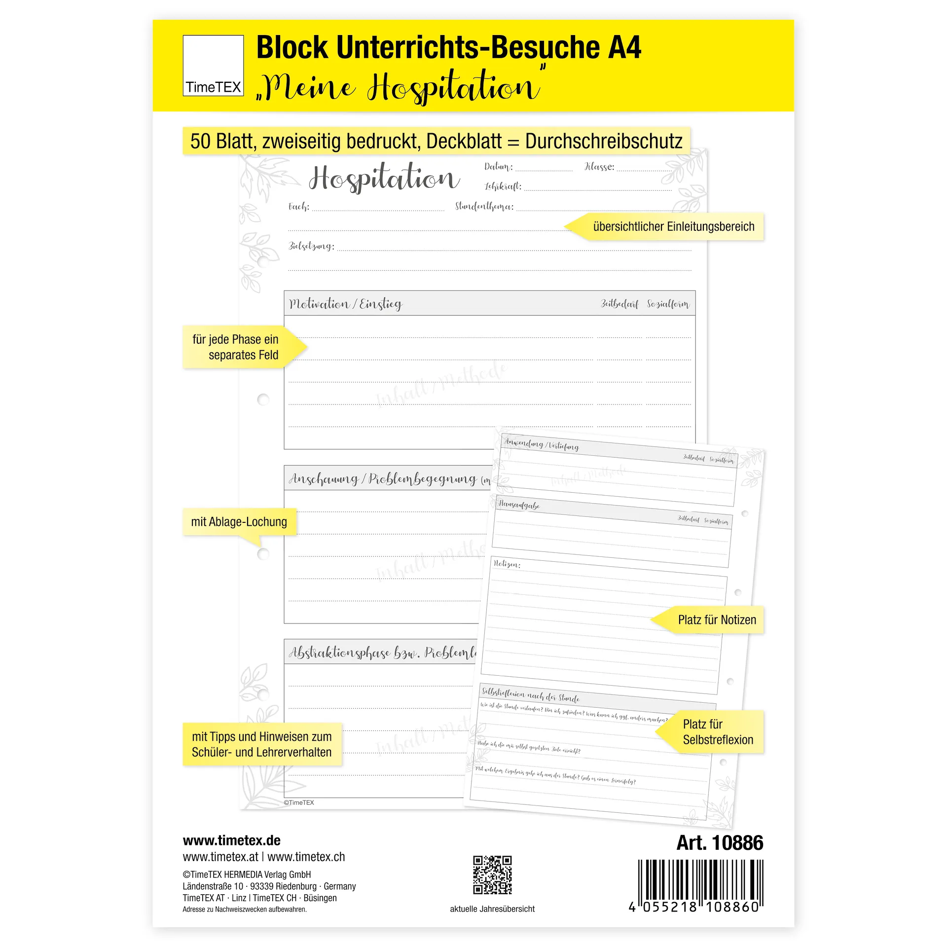 Block Unterrichts-Besuche A4 "Meine Hospitation", 50 Blatt