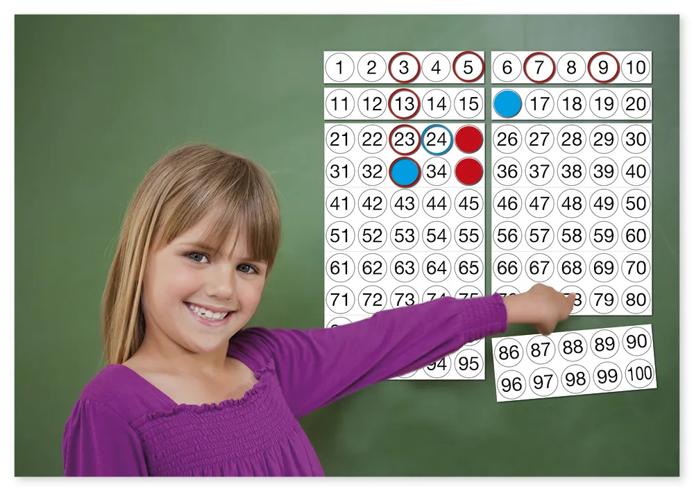 Hundratalsplatta, magnetisk, ca. 60x60 cm, 92 delar