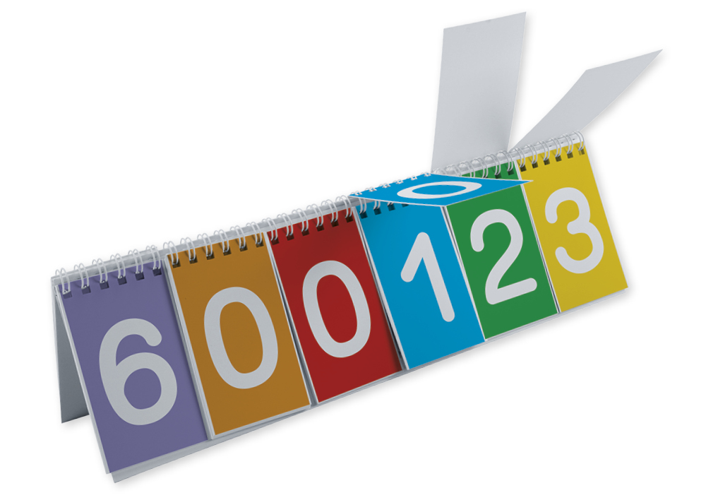 Klassuppsättning av blädderblock av kartong, decimaltal 0-9, 24 stycken, i kartong