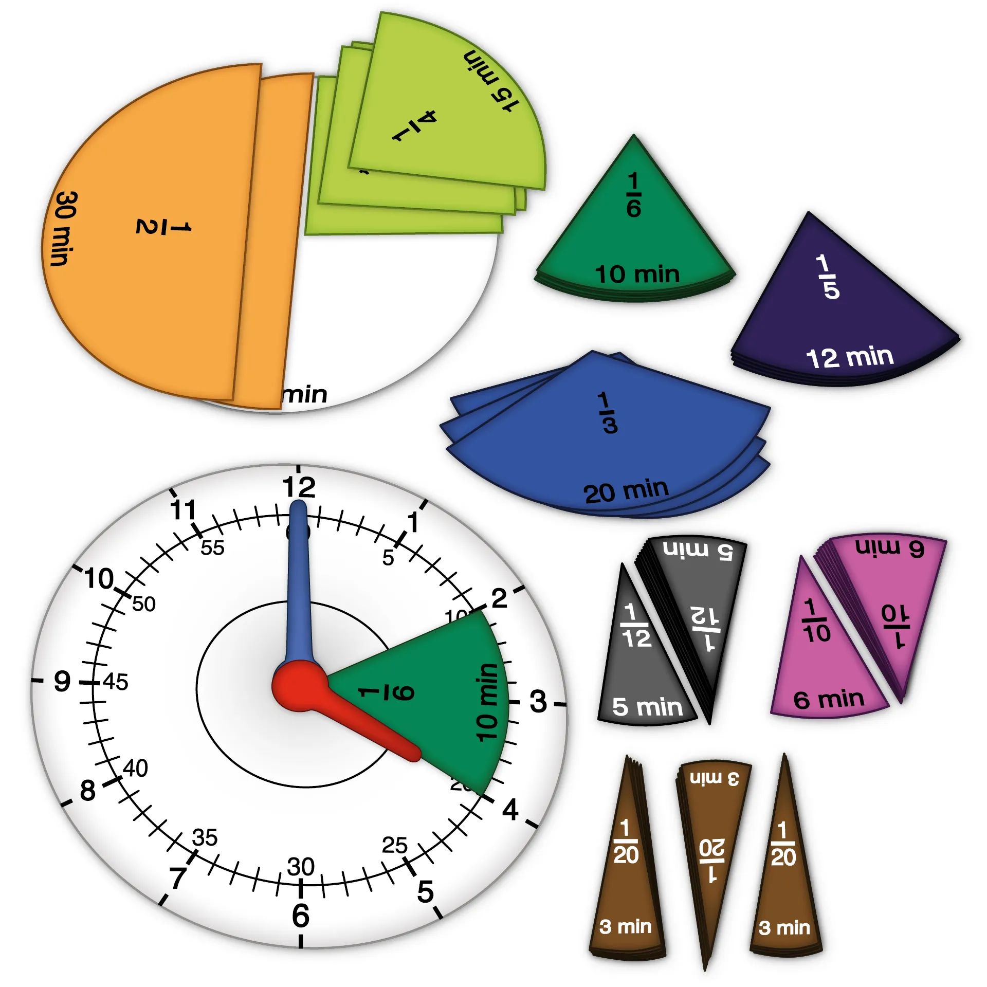 Zeit- und Bruchrechen-Uhr magnetisch, 67-tlg. Zeit- und Bruchrechen-Uhr magnetisch, 67-tlg.