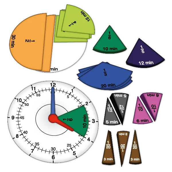 Zeit- und Bruchrechen-Uhr magnetisch, 67-tlg.