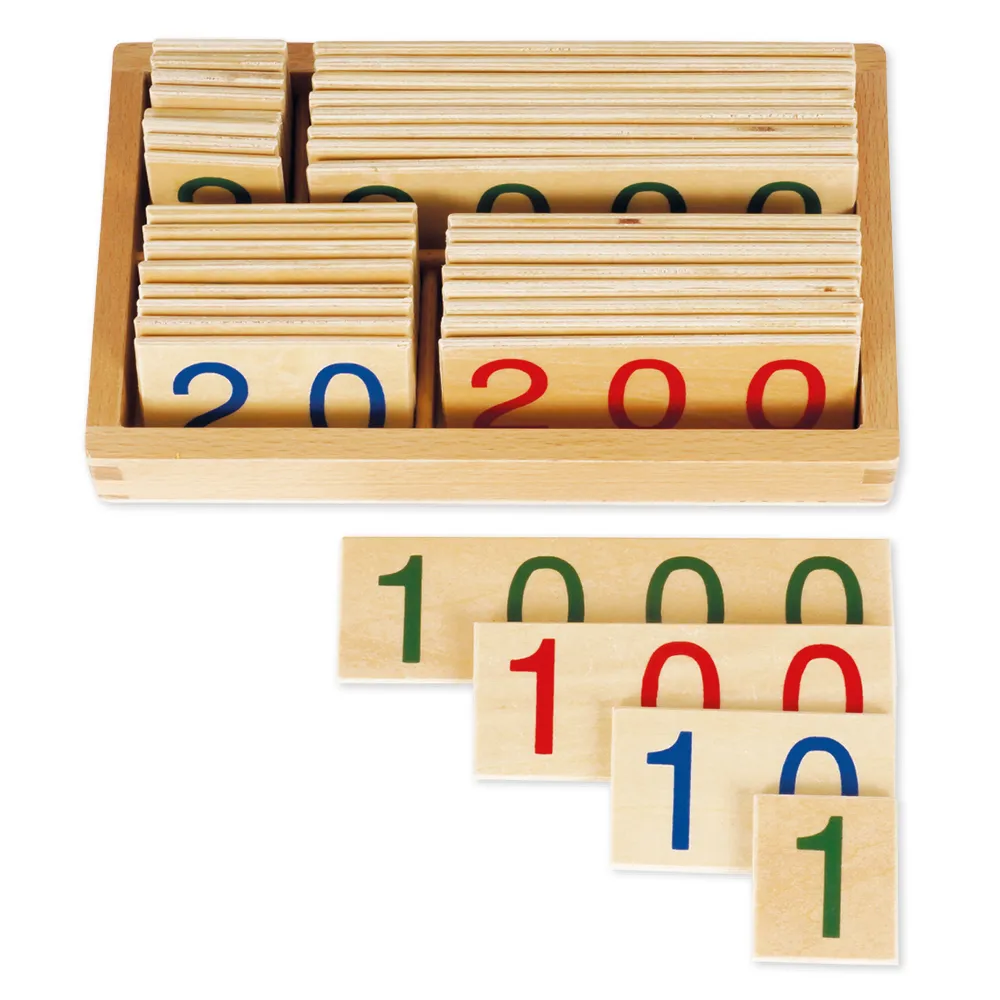 TimeTEX Hölzerne Zahlenkarten 1-9.000, klein, im Kasten "Montessori Premium"