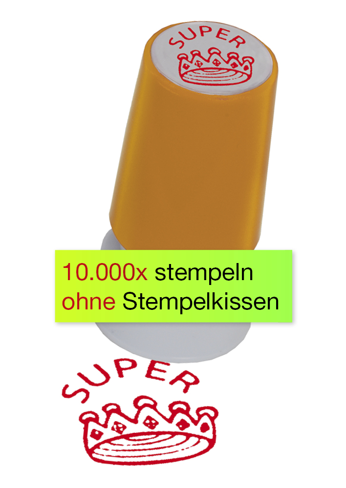 Tryckdyna stämpel "Perpetuum", "Krone super"