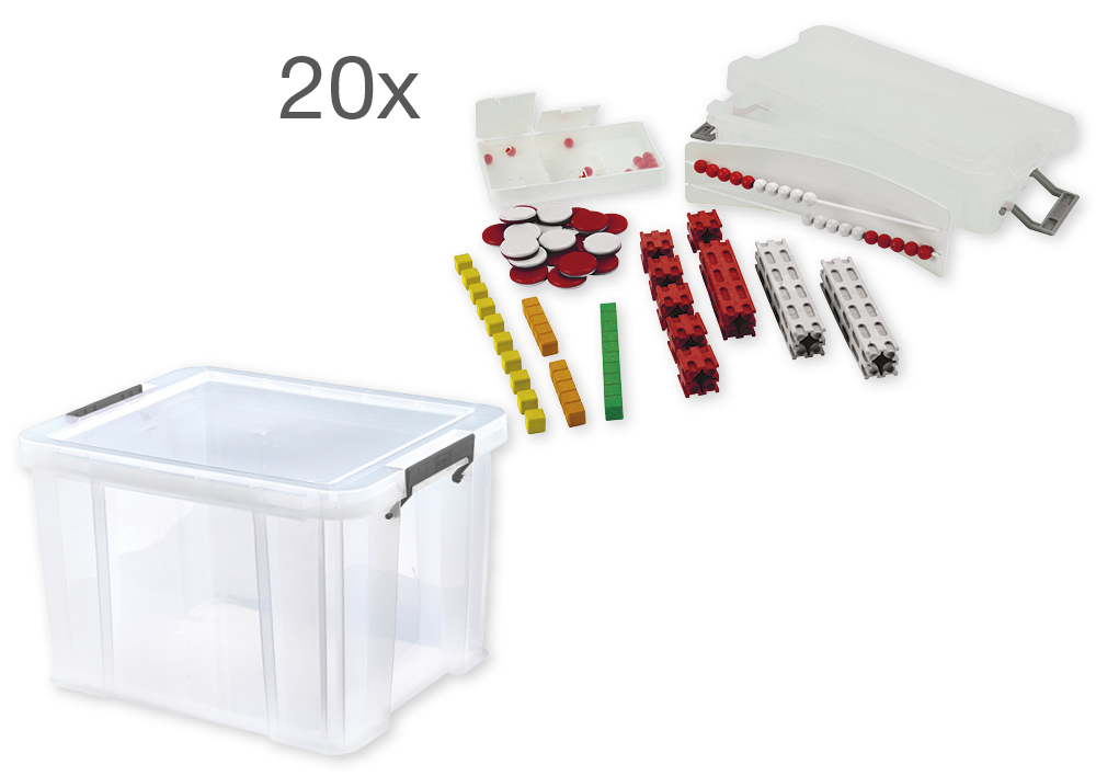 Klassset mattebassats plus nummerintervall upp till 20, röd/vit, 20 stycken, i kartong