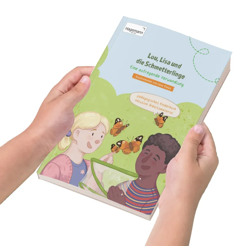 Pädagogisches Kinderbuch "Lou, Lisa und die Schmetterlinge – Eine aufregende Verwandlung", 56 Seiten