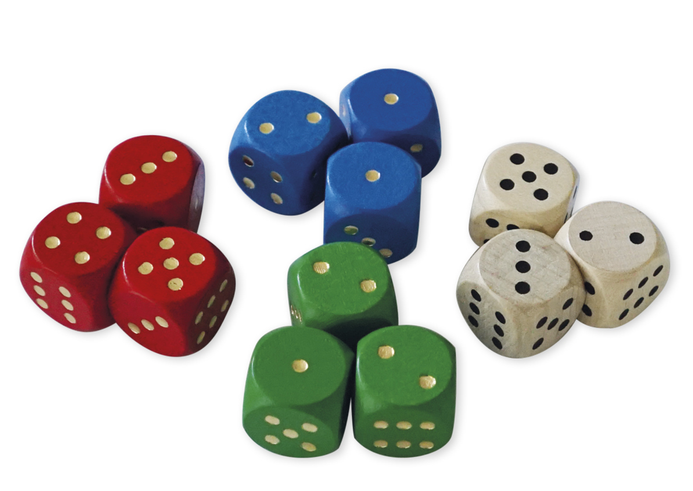 Hagemann Set Würfel aus Holz in Montessori-Farben, 16 x 16 mm, 12 Stück im Etui "Montessori Premium"