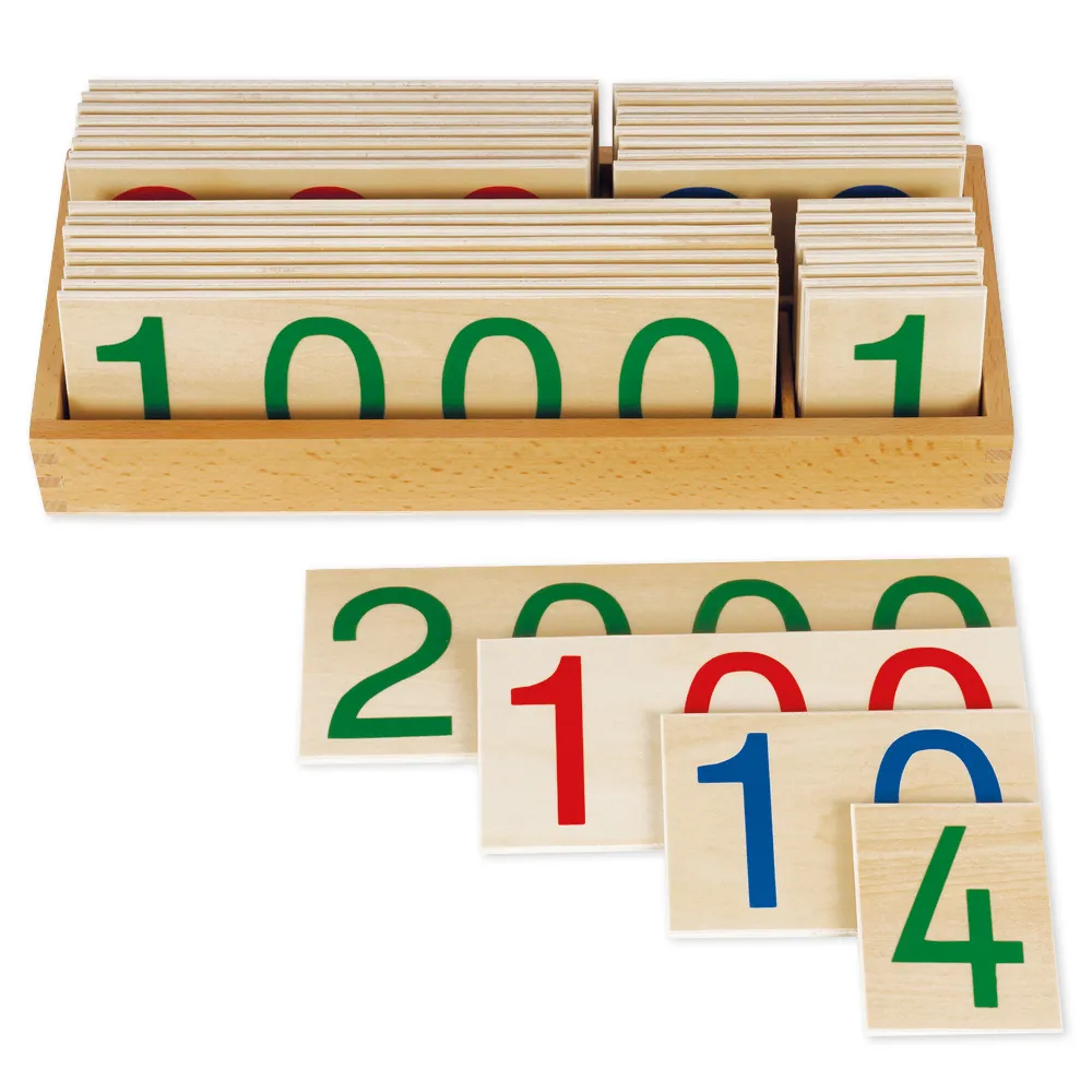TimeTEX Hölzerne Zahlenkarten 1-9.000, groß, im Kasten "Montessori Premium"