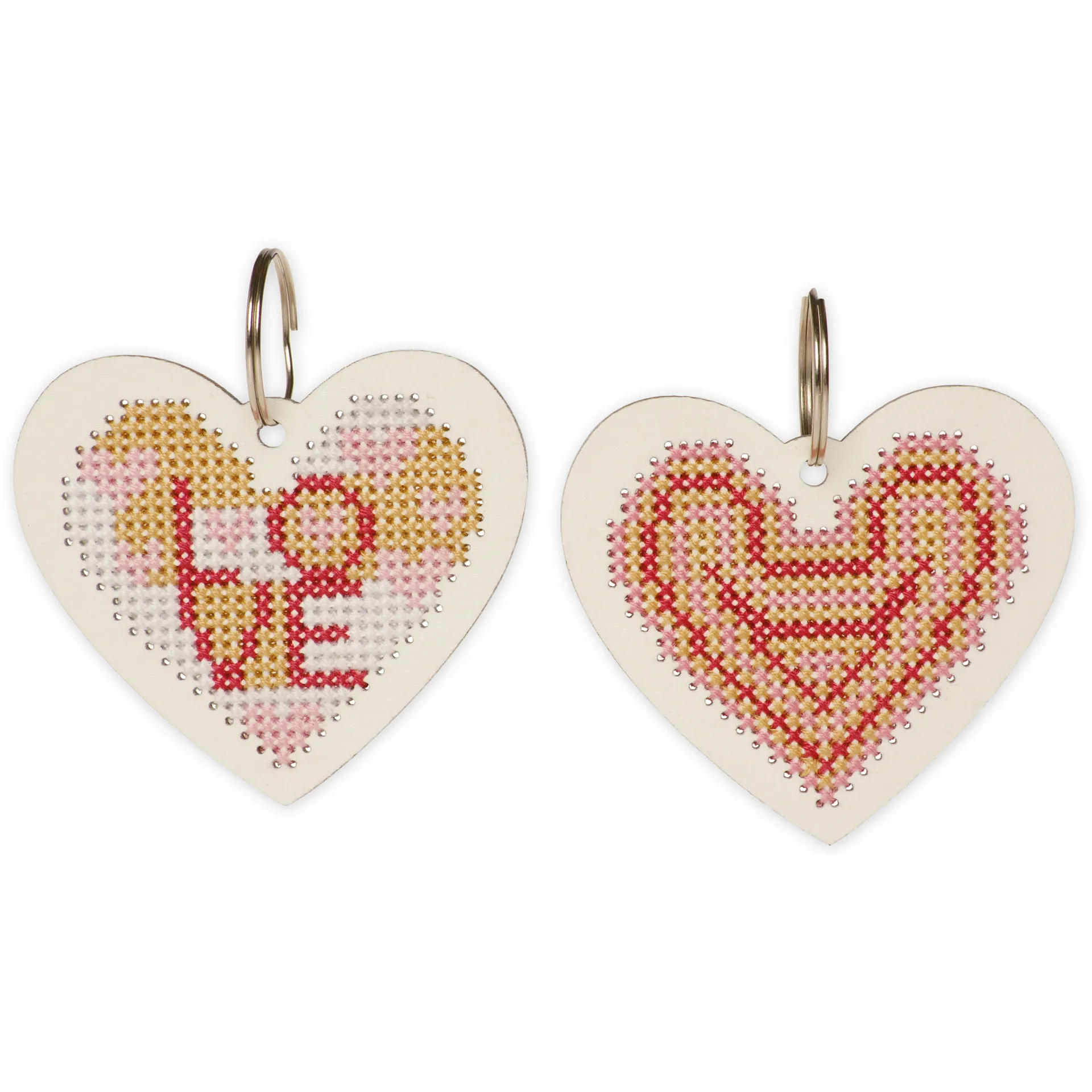 Schlüsselanhänger "Stickherzen", 6 Stück