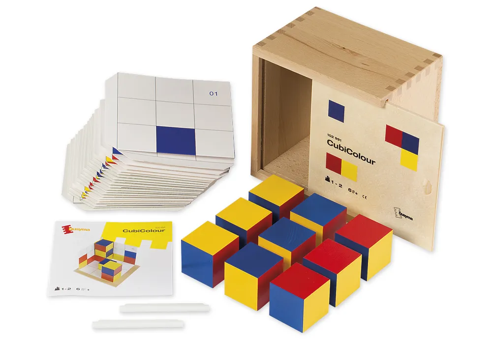 Schaduwbouwspel "CubiColour", gekleurd, van hout, 32-delig in houten box