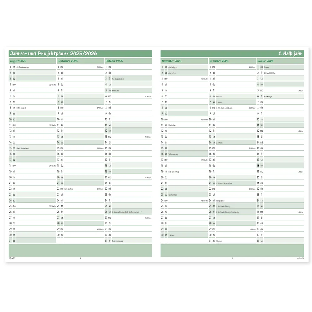 TimeTEX Design-Schulplaner A5-Plus 2025/2026, türkis