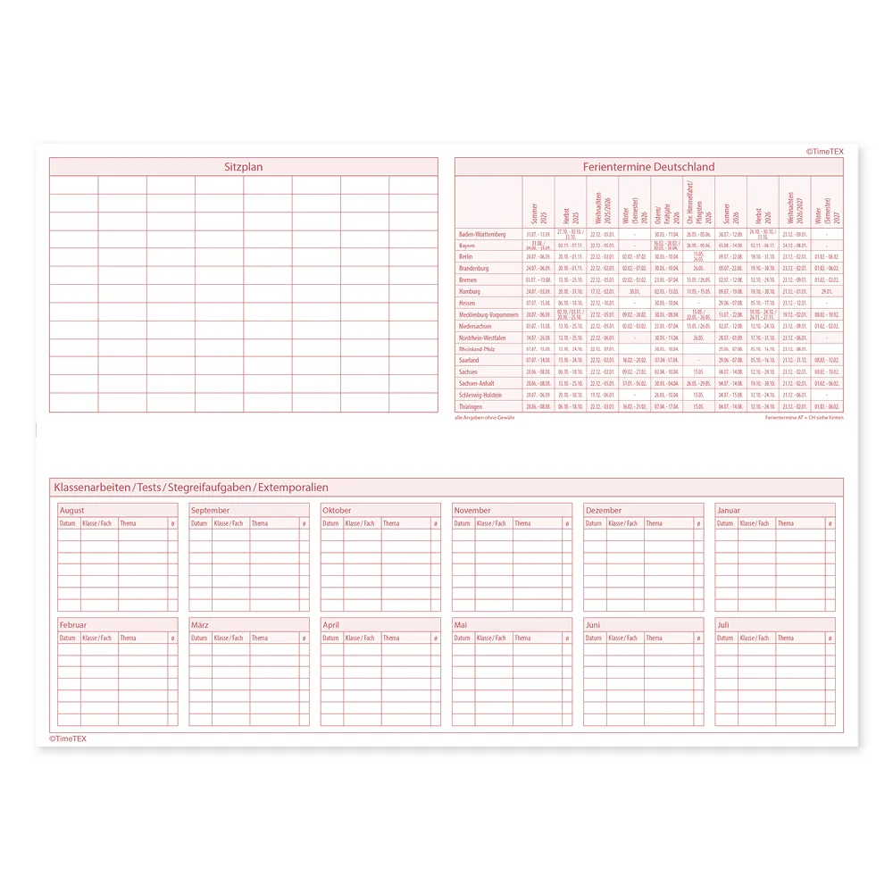 TimeTEX Tisch-Schulplaner 2025/2026, Querformat