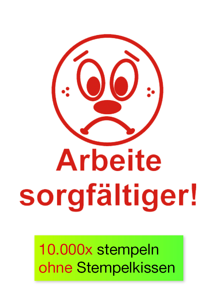 Trykpude stempel "Perpetuum", "Ansigt - Arbeite sorgfältiger!"