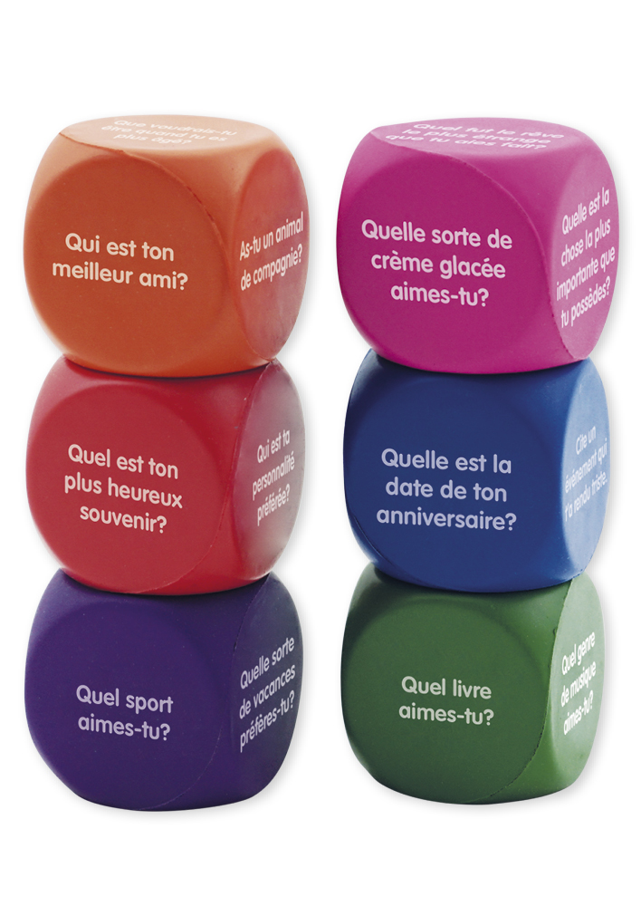 TimeTEX Set Flüster-Würfel 6-tlg. Französisch "Fragen", 4 cm