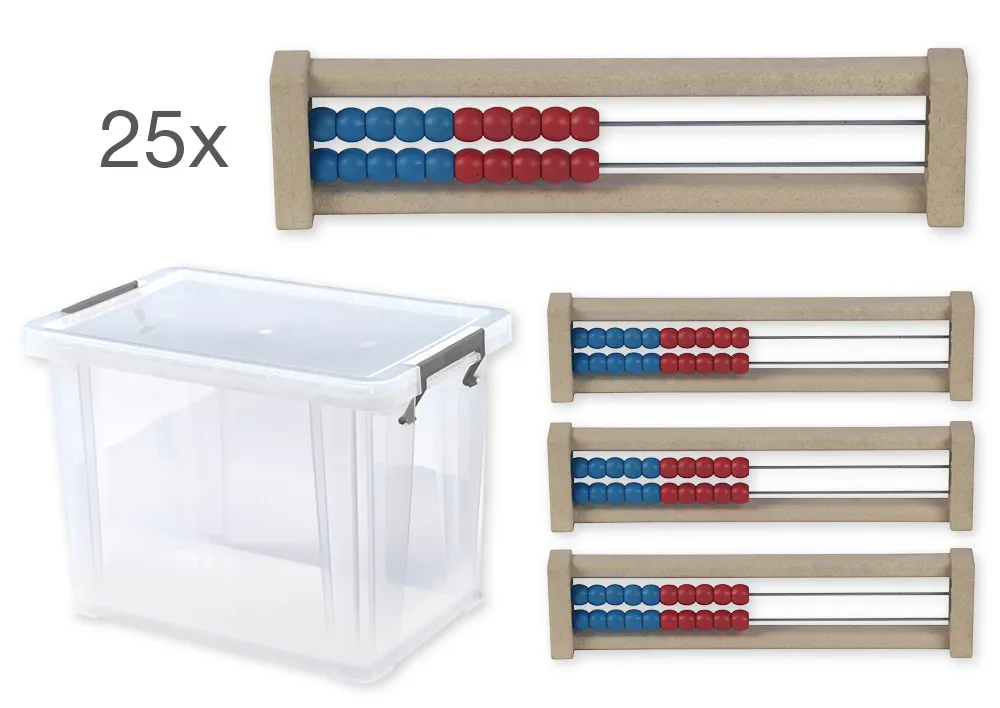 Klassensatz Rechenrahmen für 20-er Zahlenraum rot/blau, gerade Seitenteile, 25-tlg. in Box