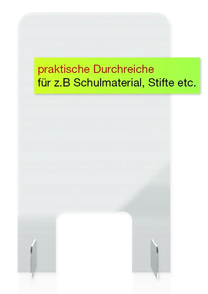Hygiene-Schutzwand Standard L für Tische, mit Durchreiche