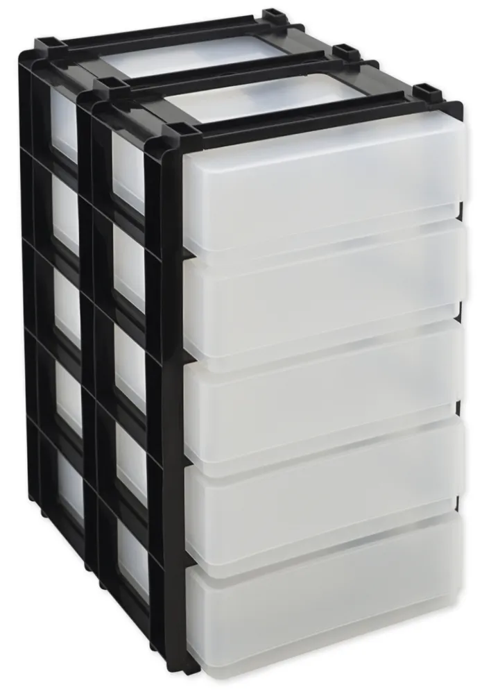 Lådblock med 5 plastlådor A5, stapelbar