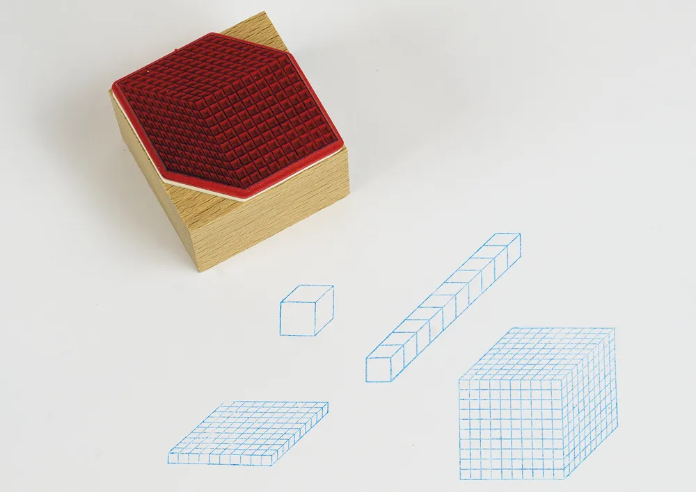 Stempel "Dienes Dezimalsystem" aus Holz, 4-tlg.