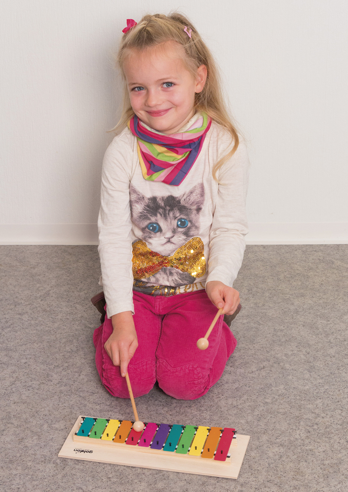 Diatonisches Metallophon, Sopran c3-g4 + fis3, bb3, fis4, bunt mit Schlägel