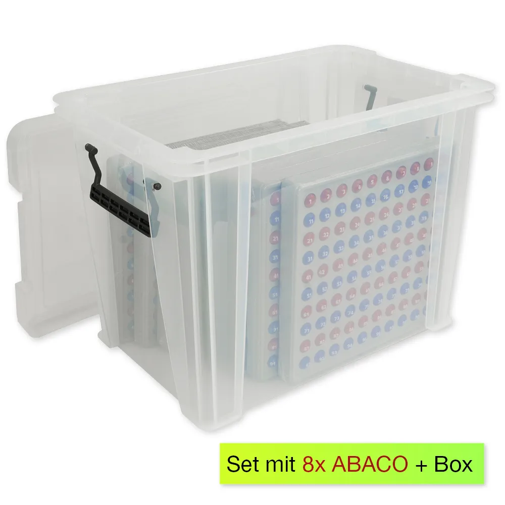 Klassensatz ABACO für 100-er Zahlenraum, rot-blau, mit Zahlen, 8-tlg., in Box