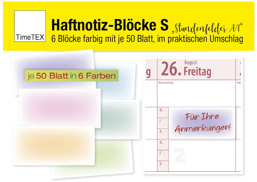 Haftnotiz-Blöcke „Stundenfelder A4“ S, 6 Blöcke