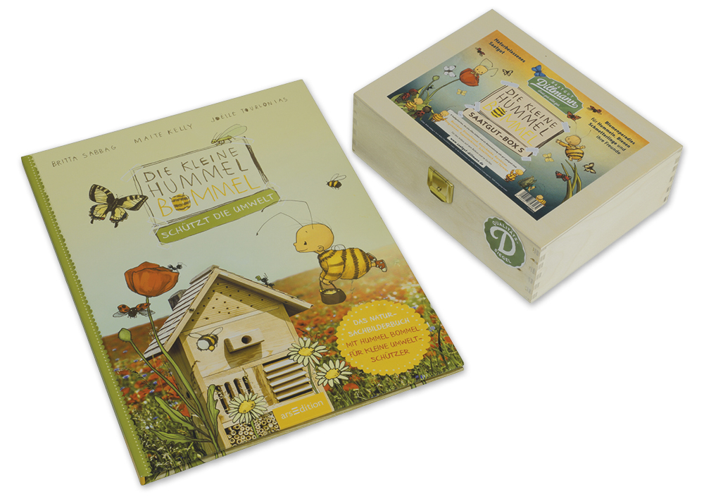 Set "Die kleine Hummel Bommel", Sachbilderbuch und Saatgut-Box