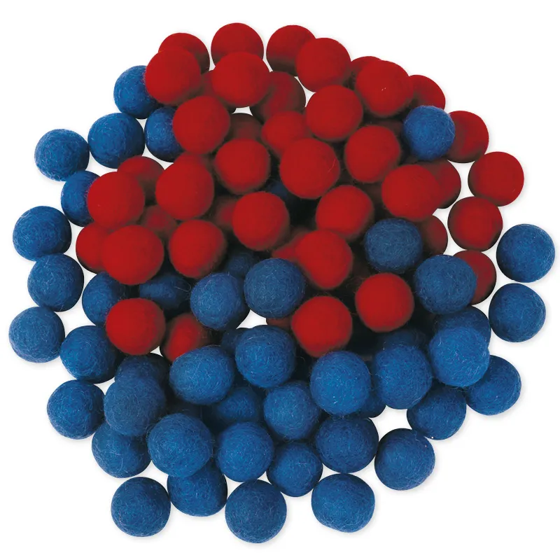 Kuličky s plsti červená/modrá, 100 ks.