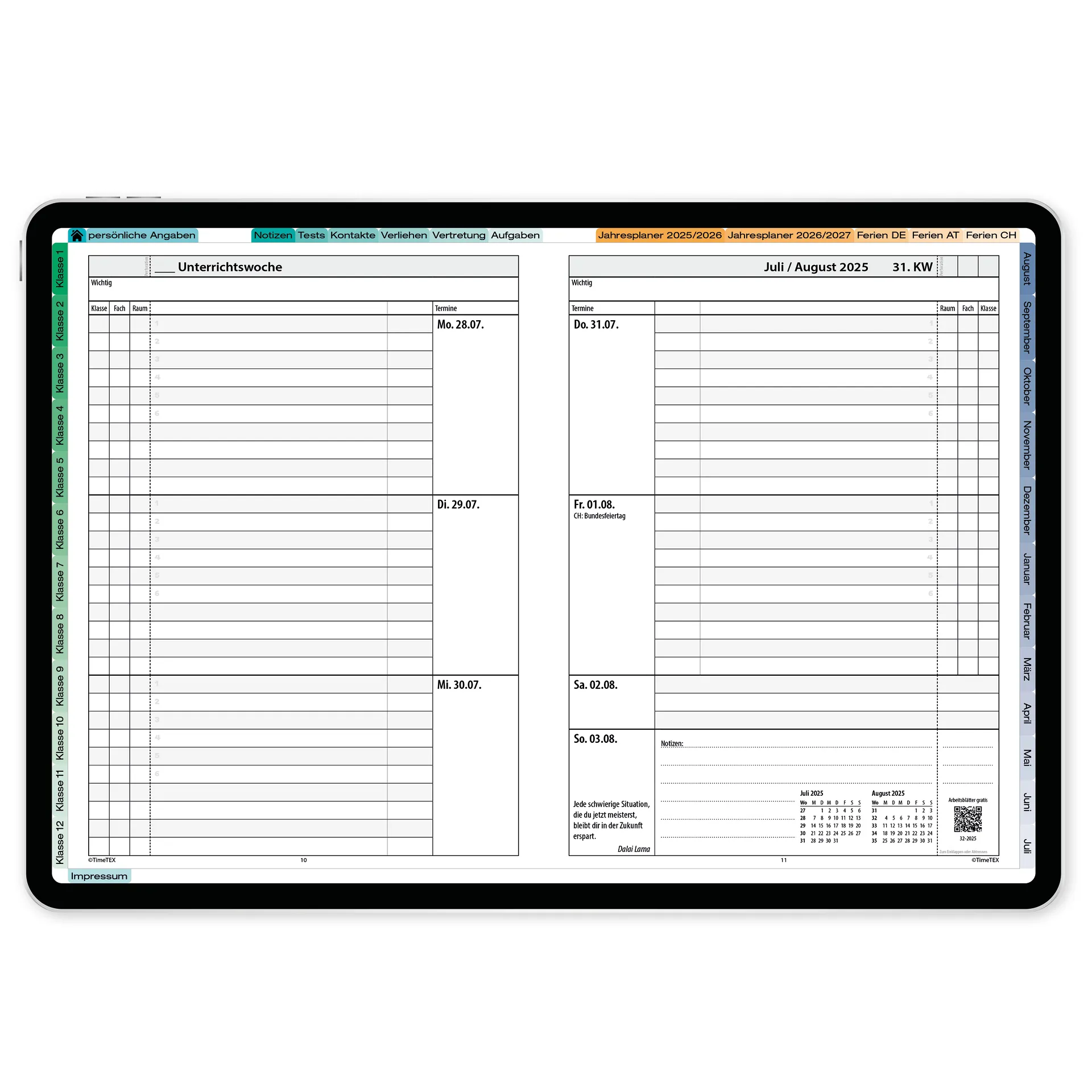TimeTEX Digitaler Trend-Schulplaner DigiPlan 2026/2027, flamingo