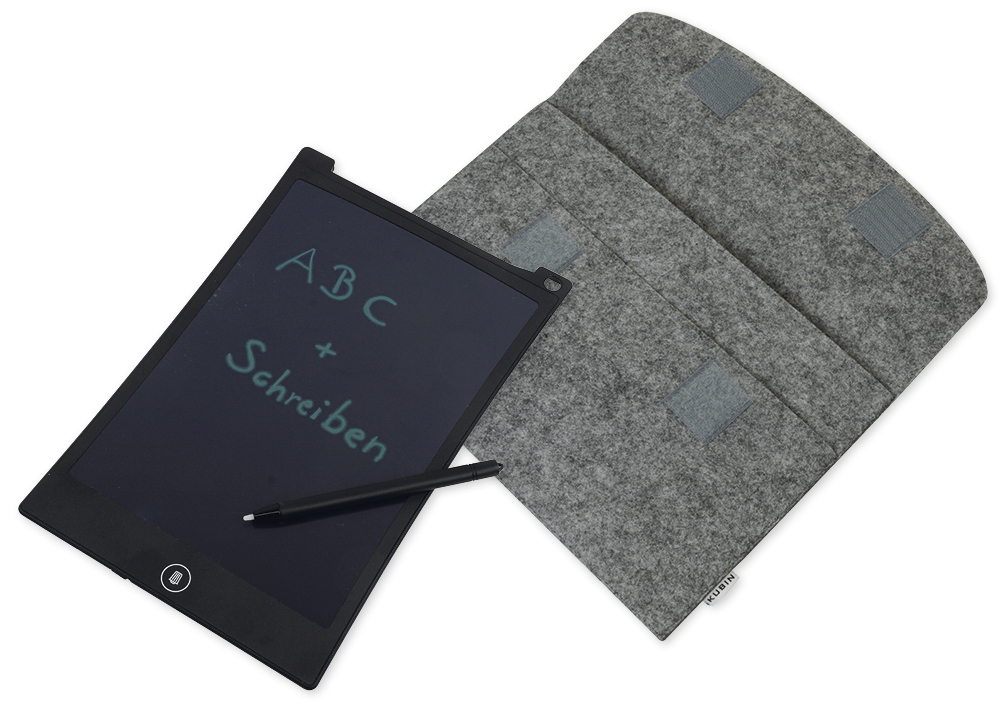Hagemann Digitale Schiefertafel SD "A4-XS", schwarzes Display, mit Filz-Hülle