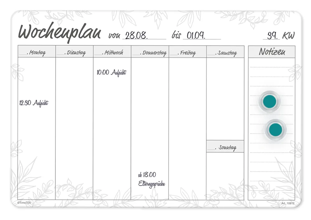 TimeTEX Whiteboard-Wochenplan A4 "Meine Woche", magnetisch, 4-tlg.