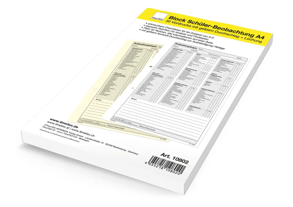 TimeTEX Block Schüler-Beobachtung A4, 30 Blatt mit Durchschlag