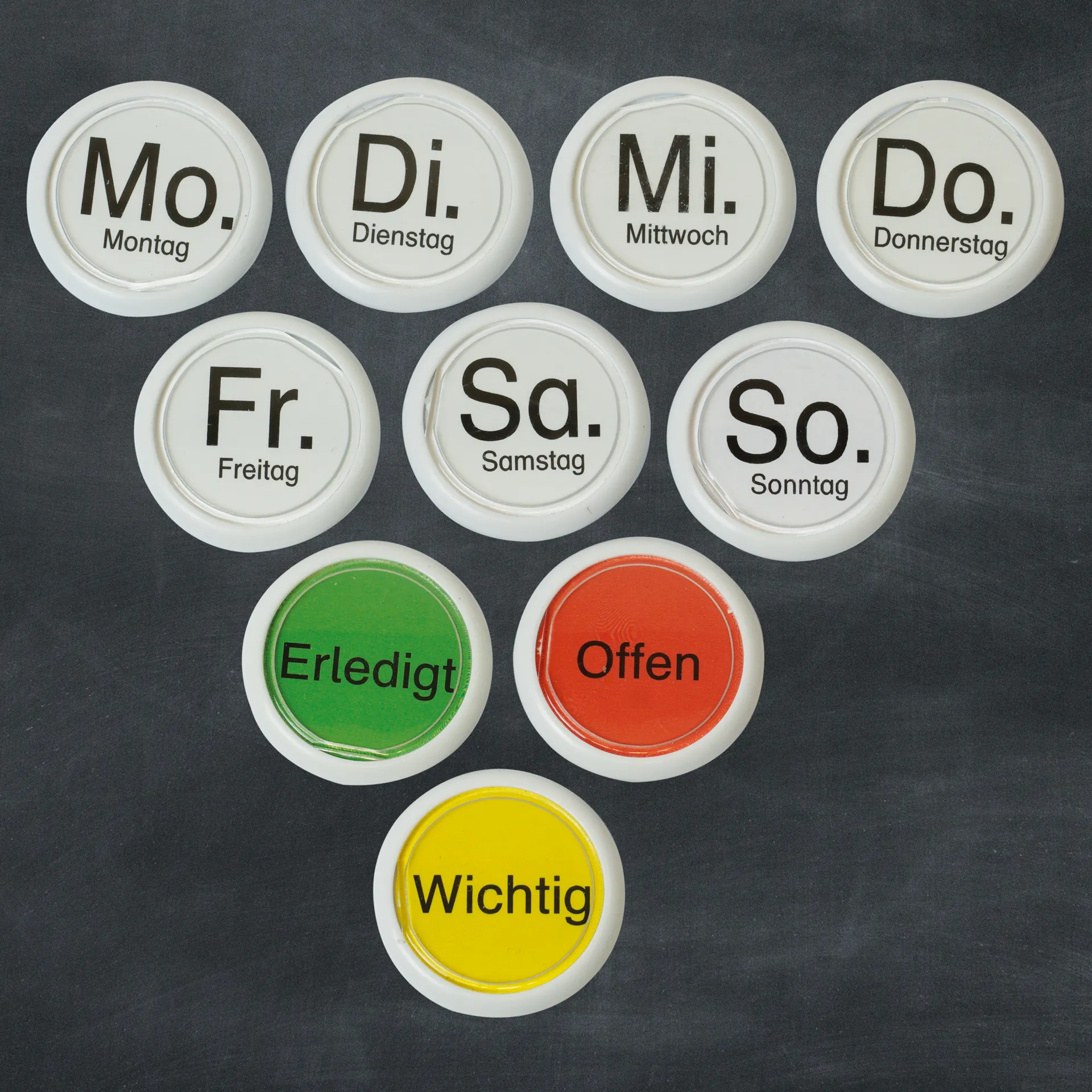 Vecka dag magneter 10 st. i låda