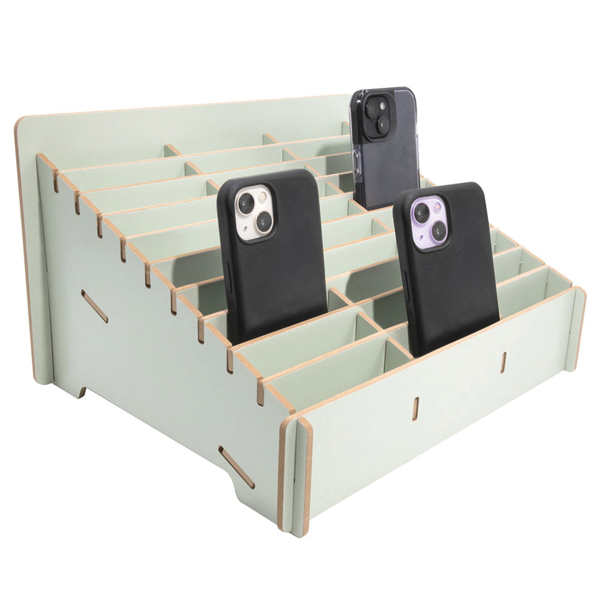 Handy-Parkplatz aus MDF, 30 Fächer, pastellgrün Handy-Parkplatz aus MDF, 30 Fächer, pastellgrün