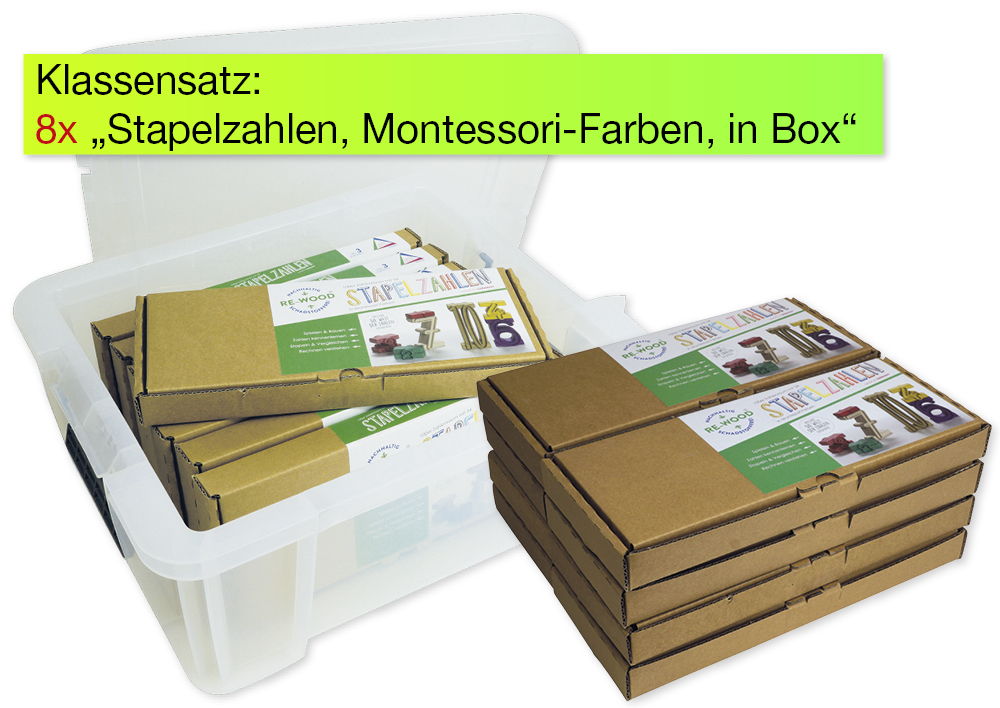 Klassensatz Stapel-Zahlen Montessori-Farben, 8-tlg., in Stapel-Box "Montessori Premium"