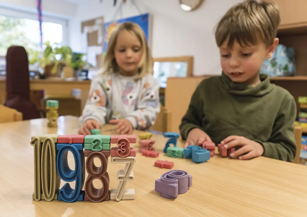 Klassensatz Stapel-Zahlen Montessori-Farben, 8-tlg., in Stapel-Box "Montessori Premium"